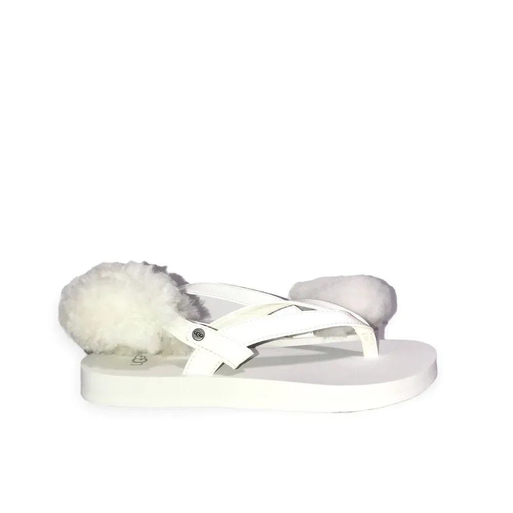 UGG Laalaa White Patent Leather & Removable Shearling Slingback Thong Sandals 4